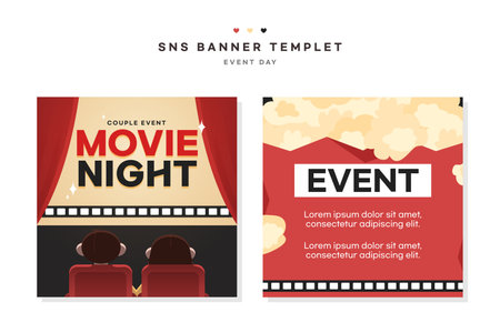 Couple Family Event Day SNS Banner Setのイラスト素材