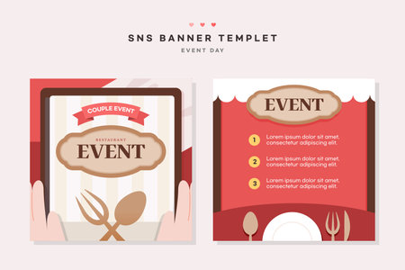 Couple Family Event Day SNS Banner Setのイラスト素材