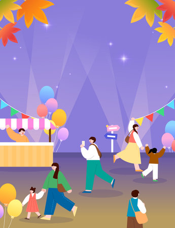 Autumn Festival Character Landscape Illustrationのイラスト素材