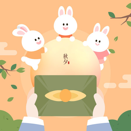 Full Moon Rabbit Gradient Chuseok Shoppingのイラスト素材