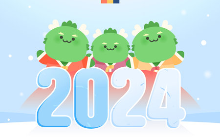 Hello 2024 Person Illustrationのイラスト素材