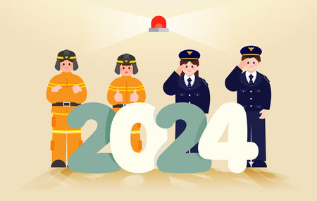 Hello 2024 Person Illustrationのイラスト素材
