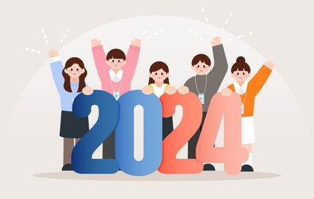 Hello 2024 Person Illustrationのイラスト素材