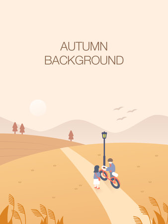 Comfortable Autumn Landscape Illustration Backgroundのイラスト素材