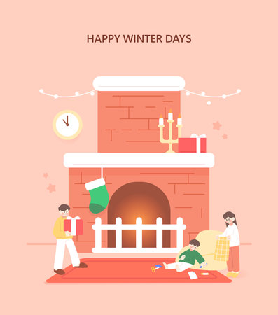 Happy winter situation illustrationのイラスト素材