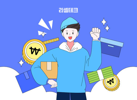 Various illustrations of second-hand transaction figuresのイラスト素材