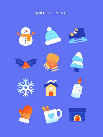 Warm Winter Christmas Elementのイラスト素材