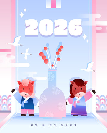 2026 New Year Red Horse Character Illustrationのイラスト素材