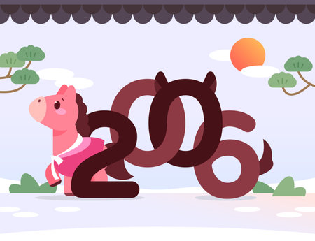 2026 Red Horse Banner illustrationのイラスト素材