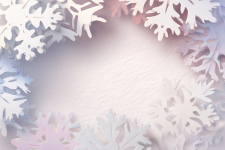 Elegant Paper Cut Snowflakes Creating a Soft Pastel Winter Holiday Frame Backgroundの素材