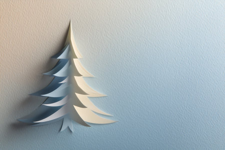 Elegant Layered Paper Christmas Tree on Textured Gradient Background for Winter Holiday Seasonの素材