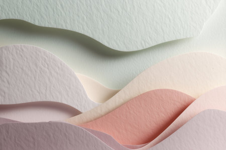 Textured paper art background featuring elegant soft pastel waves in a minimalist abstract composition.の素材