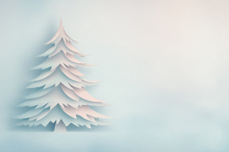 Soft pastel paper cut Christmas tree with gentle shadows on a delicate textured backgroundの素材
