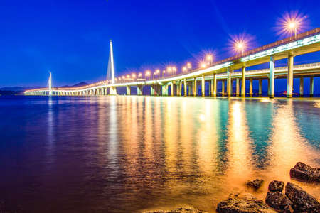 Night view of Shenzhen Bay Bridgeの写真素材