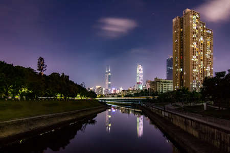 Night view of Buji River, Shenzhenの写真素材