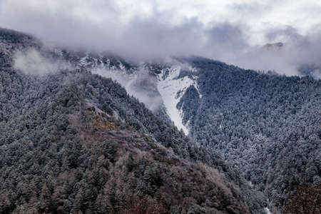 Western Sichuan, China, Baron Hill scenery with snow.の写真素材