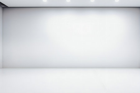 Abstract white studio background for product presentation. Empty room with shadows of window. Display product with blurred backdrop.の写真素材