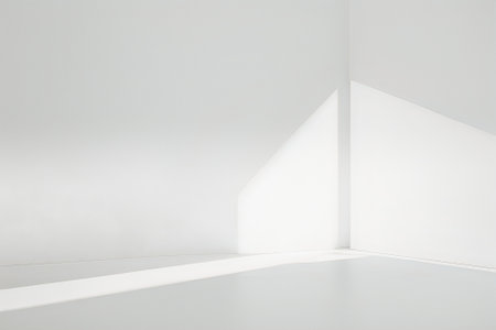 Abstract white studio background for product presentation. Empty room with shadows of window. Display product with blurred backdrop.の写真素材