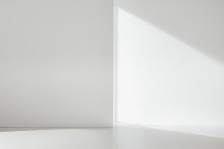 Abstract white studio background for product presentation. Empty room with shadows of window. Display product with blurred backdrop.の写真素材