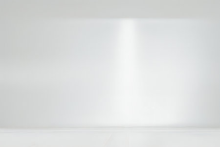 Abstract white studio background for product presentation. Empty room with shadows of window. Display product with blurred backdrop.の写真素材