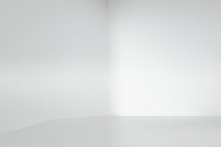 Abstract white studio background for product presentation. Empty room with shadows of window. Display product with blurred backdrop.の写真素材