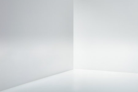 Abstract white studio background for product presentation. Empty room with shadows of window. Display product with blurred backdrop.の写真素材