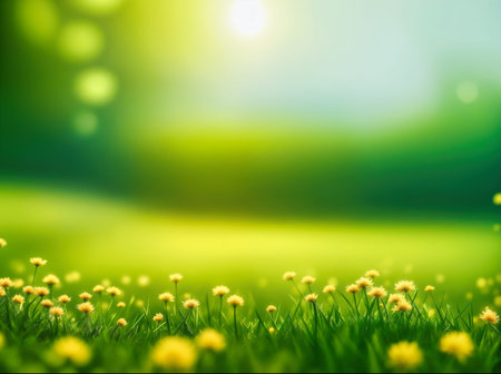 Green blurred background and sunlight. High quality photo