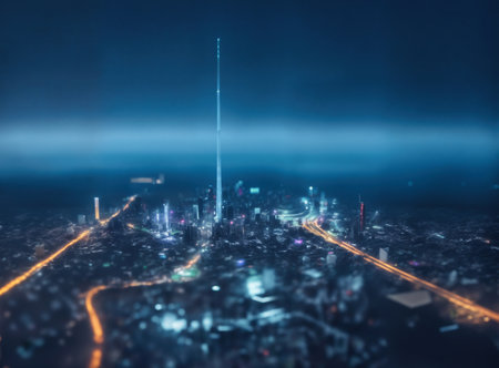 Smart city and technology icons, internet of things, with smart services networks background concept. High quality illustrationの写真素材