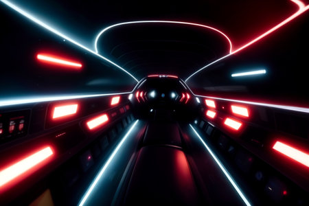 alien ship corridor tunnel wallpaper 3d rendering 3d illustration.の写真素材