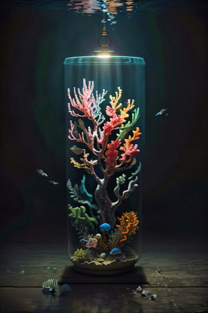 Undewater world landscape, reef, sea bottom with corals and seaweeds colorful bright tropical wildlife, ocea seafloor Illustration, background. High quality illustrationの写真素材