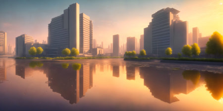City Building Simple Modern Skyscraper business 3D illustration background. High quality photo