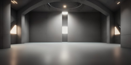 Abstract elegant geometric of blank empty space and white walls with light. Modern concept...