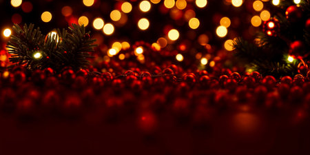 Red Christmas baubles decoration on red background. New Year party background. Minimal style. Flat...
