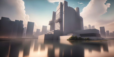 Panoramic view of futuristic morden city skylineの写真素材