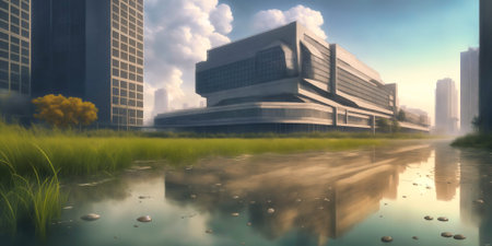 City Building Simple Modern Skyscraper business 3D illustration background. High quality photo