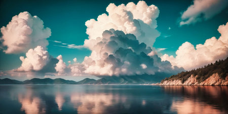 clouds with water reflections on the shore. High quality photo