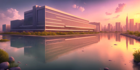 City Building Simple Modern Skyscraper business 3D illustration background. High quality photoの写真素材