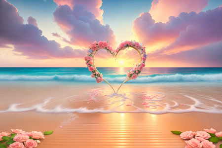 beach wedding venue, wedding setup, cabana, arch, gazebo decorated with flowers, beach wedding setup. High quality photoの写真素材