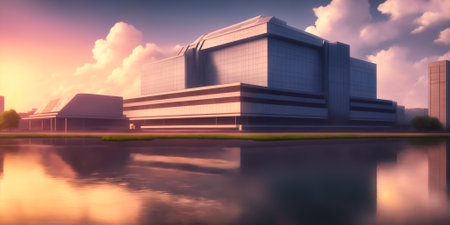 City Building Simple Modern Skyscraper business 3D illustration background. High quality photoの素材