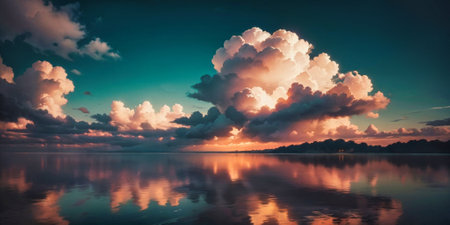 clouds with water reflections on the shore. High quality photoの素材