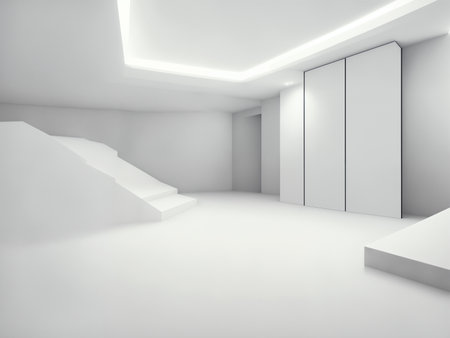 empty white big open industrial hall 3d render illustration.の素材