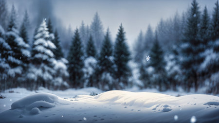 Beautiful winter landscape with snow covered trees.Merry Christmas and happy New Year greeting background with copy-space. . High quality photoの写真素材