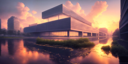 City Building Simple Modern Skyscraper business 3D illustration background. High quality photoの素材