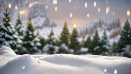 Beautiful winter landscape with snow covered trees.Merry Christmas and happy New Year greeting background with copy-space. . High quality photoの写真素材