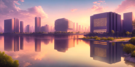 City Building Simple Modern Skyscraper business 3D illustration background. High quality photoの素材