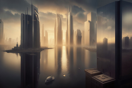Futuristic urban skyline,Fictional City Skyline,.の素材