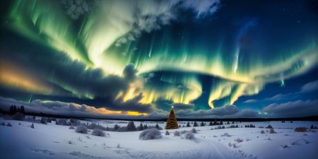 Northern Lights above the forest. High quality photoの写真素材