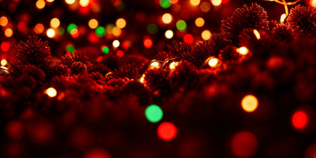 Red Christmas baubles decoration on red background. New Year party background. Minimal style. Flat lay. High quality photoの素材