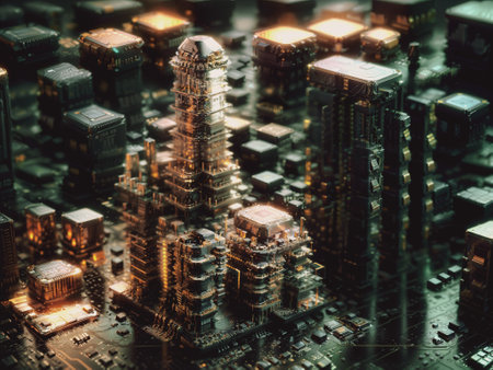 A city composed of computer chips. Concept of Digital City.の写真素材