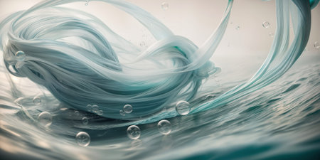 Beautiful silk flowing swirl of pastel gentle calming cloth background. Mock up template for product presentation. 3D rendering. copy text space. High quality photoの写真素材